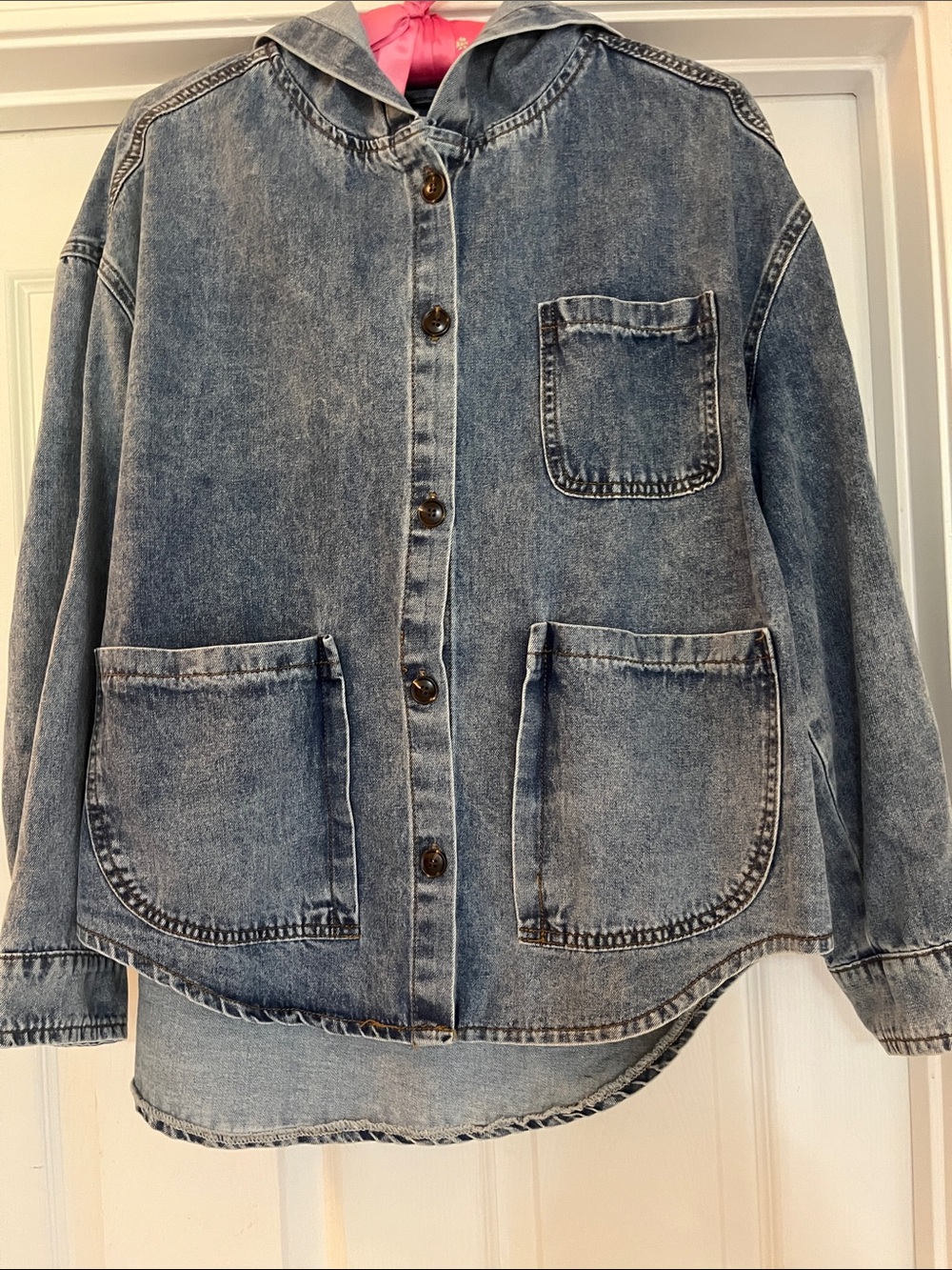 Chic Soul Blue Washed Denim Jacket with Hood